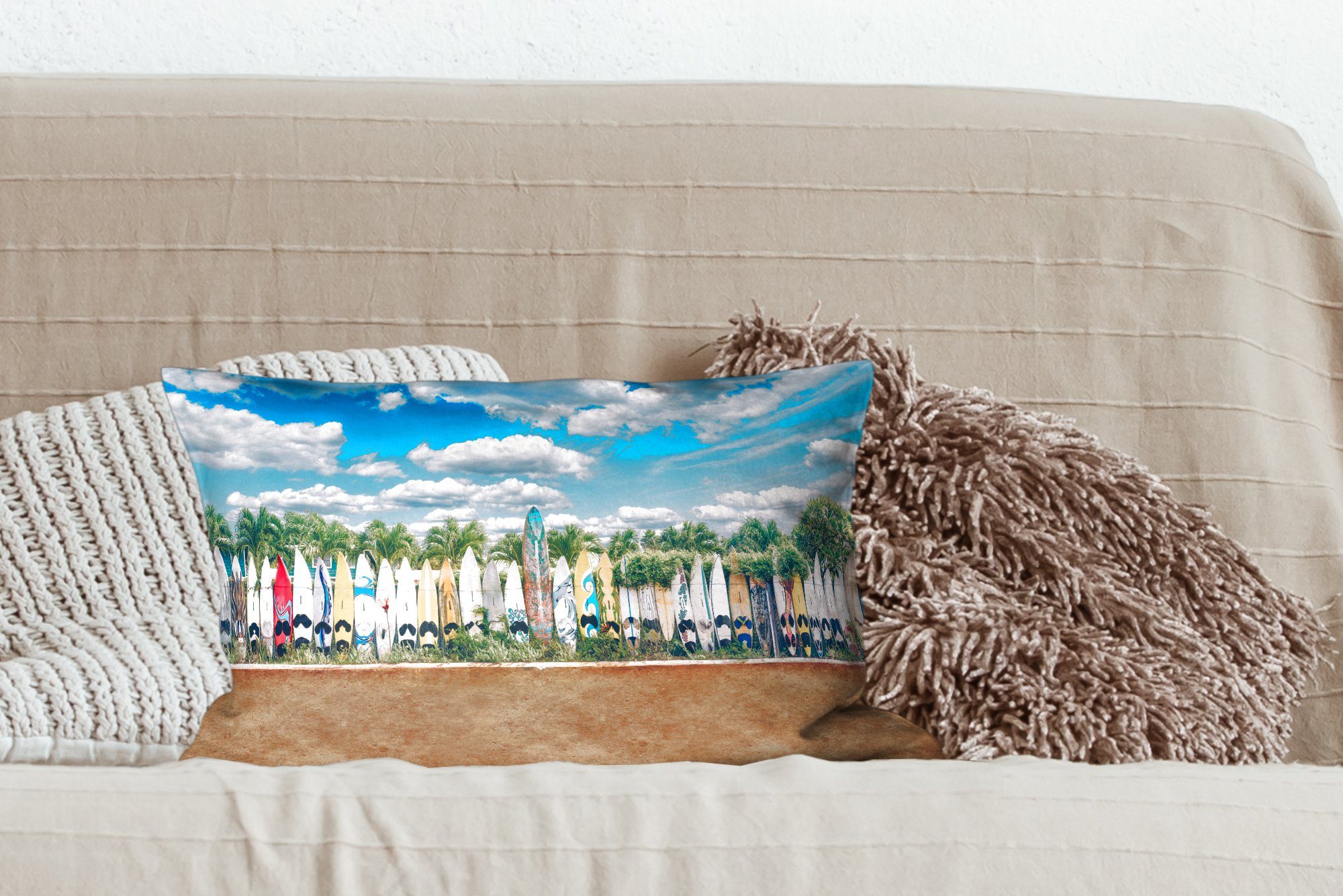 Schlafzimmer Dekoration, Wohzimmer MuchoWow mit Dekokissen Reihe, einer in Zierkissen, Füllung, Surfbretter Dekokissen