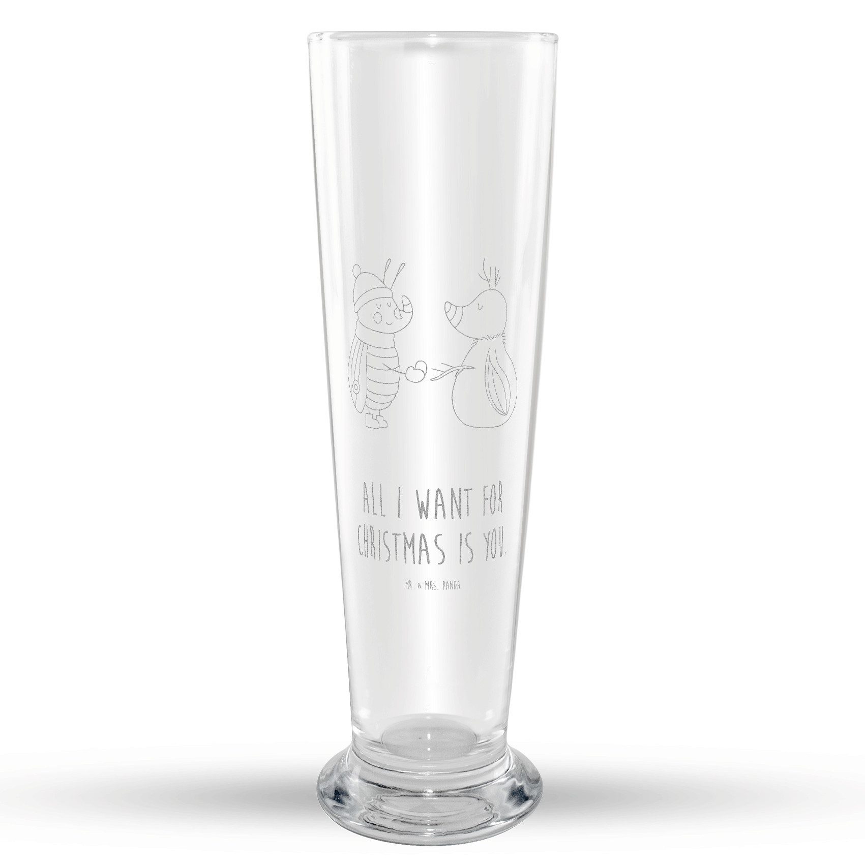 Mr. & Mrs. Panda Bierglas Nachtfalter Schneemann, Weizenglas, Transparent, Bierkrug, Winter, Bi, 1-tlg., Premium Glas