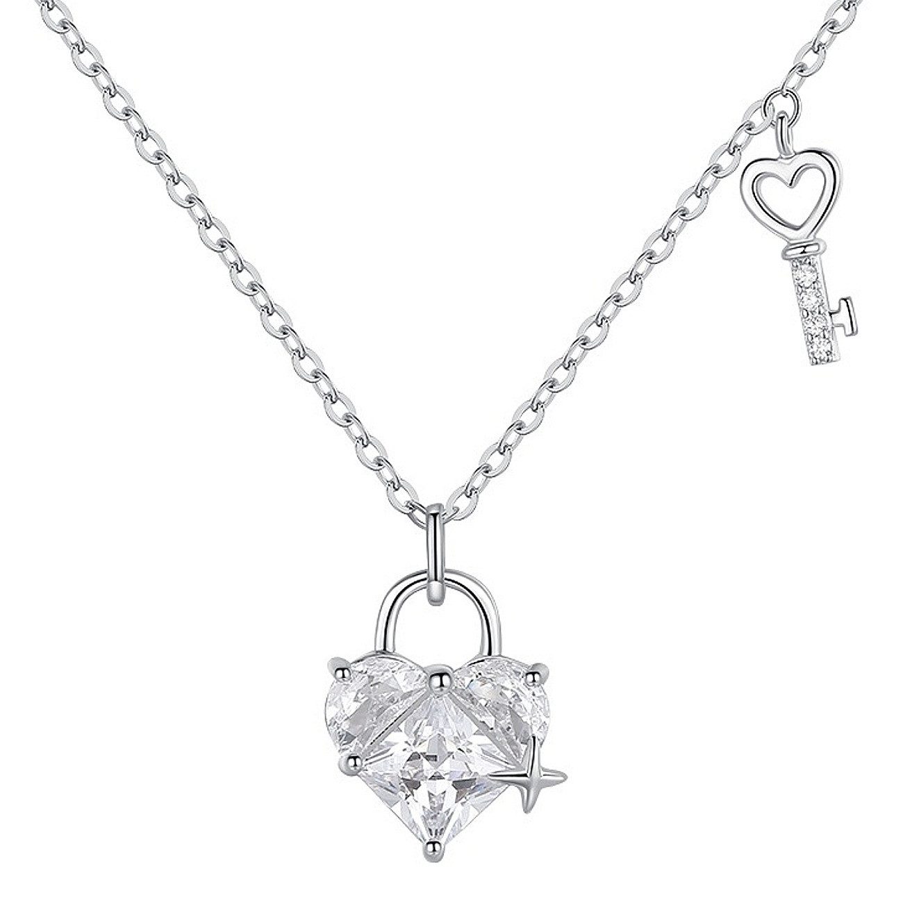 Kette mit Anhänger Damen Herz Schlüssel Silber 925 Zirkon Damenkette