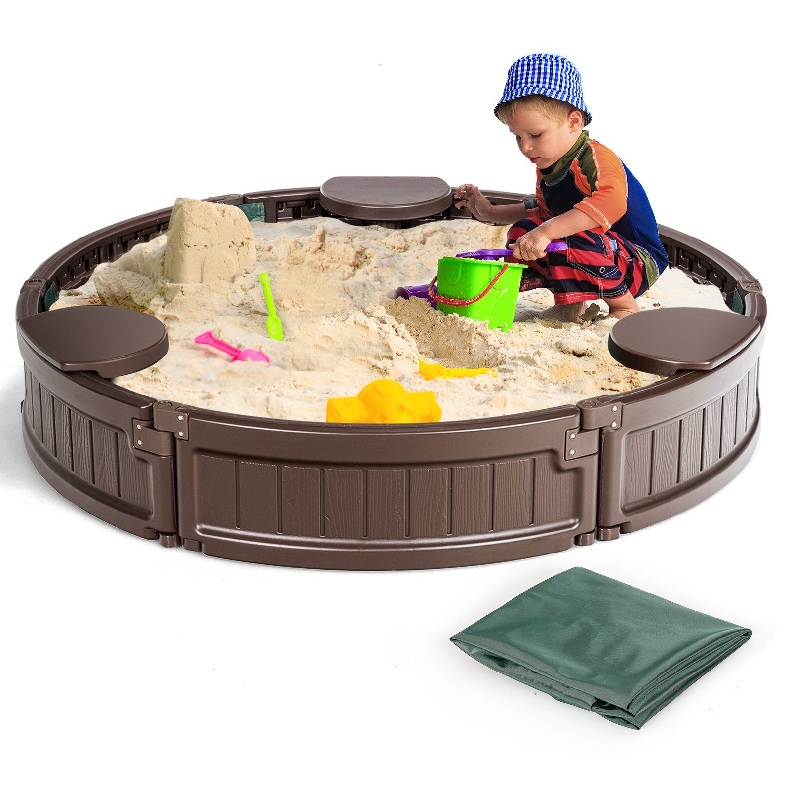COSTWAY Sandkasten »Sandbox, Sandkiste«, 120 cm, mit wasserdichtem Deckel