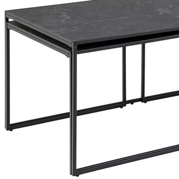 möbelando Satztisch Inverness (3-St), Moderner 3-Satztisch, Tischplatte aus MDF melaminbeschichtet mit Marmor Optik in Schwarz matt, Gestell aus Metall Schwarz matt pulverbeschichtet. großer Tisch: Breite 120 cm, Höhe 48 cm, Tiefe 60 cm, kleine Tische: je Breite 56 cm, Höhe 44 cm, Tiefe 56 cm