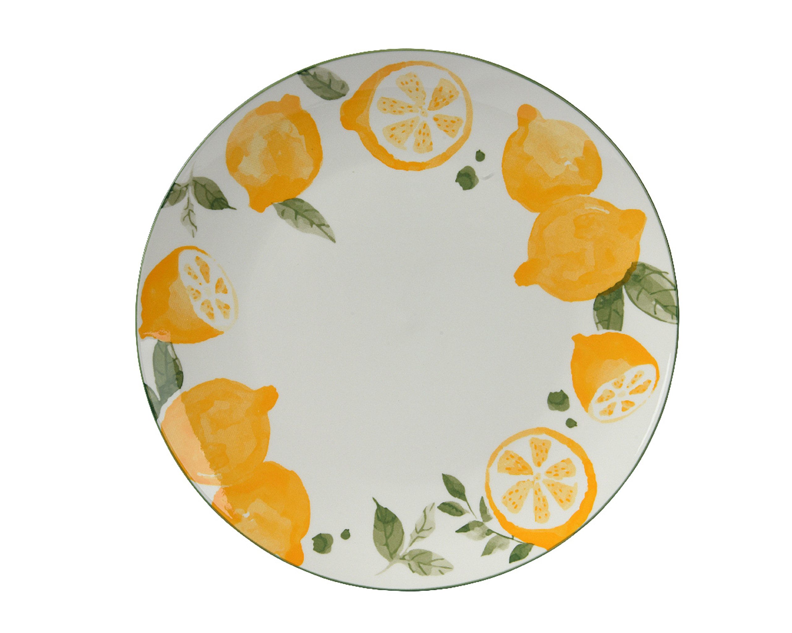 Decoris season decorations Teller, Teller 26cm Porzellan mit Zitronen Motiv Weiß / Gelb