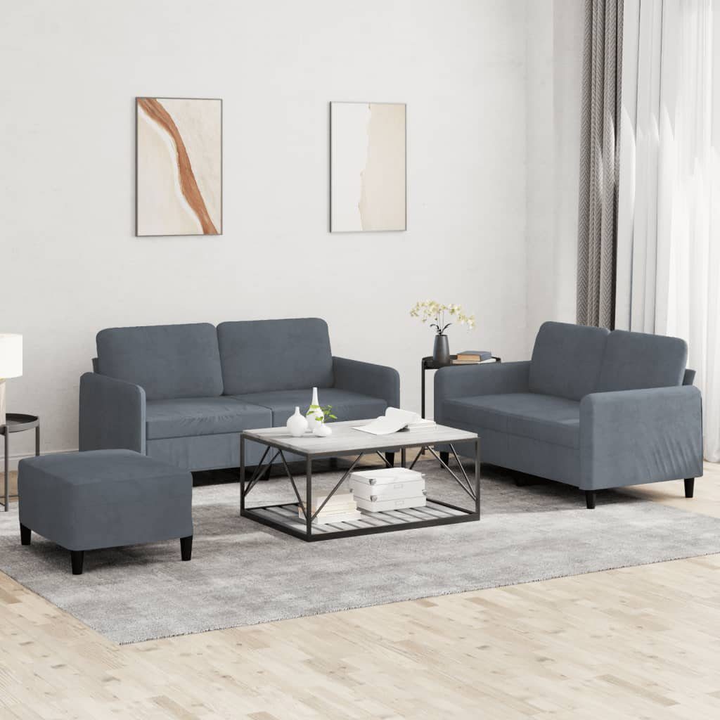 vidaXL Sofa 3-tlg. Sofagarnitur Dunkelgrau Samt, 1 Teile