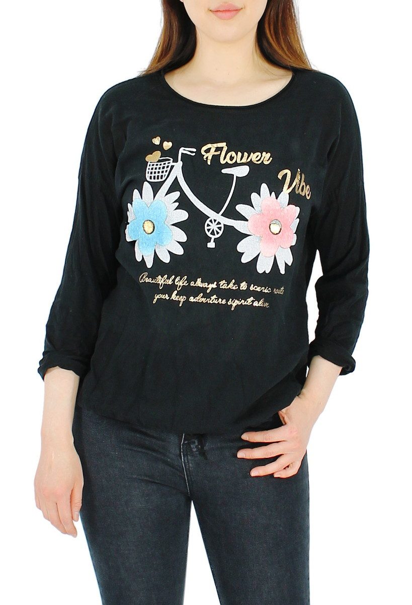 dy_mode Tunikashirt Damen Tunika Shirt mit Blumenprint – Luftiges Langarmshirt