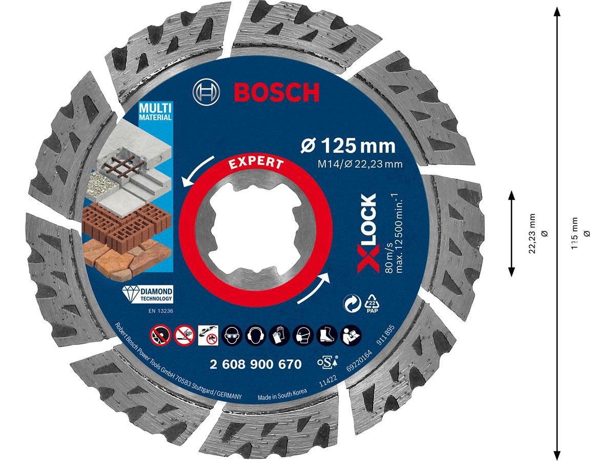 BOSCH Diamanttrennscheibe Expert Multi Material X-Lock, Ø 125 mm, (Einzelartikel / 1-teilig, 1× Diamant-Trennscheibe 125 mm)