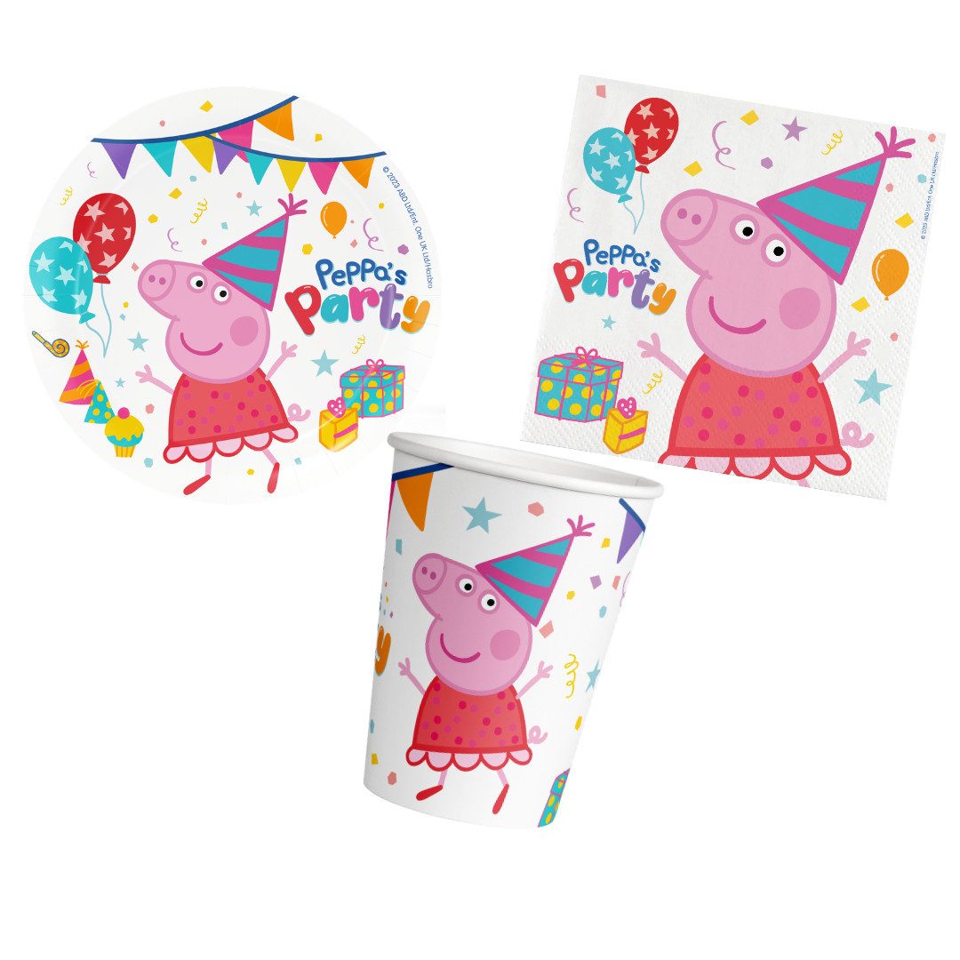 Been Smile Kindergeschirr-Set Partyset Peppa Wutz 36 tlg. für 8 Kinder Teller, Becher, Servietten, 8 Personen