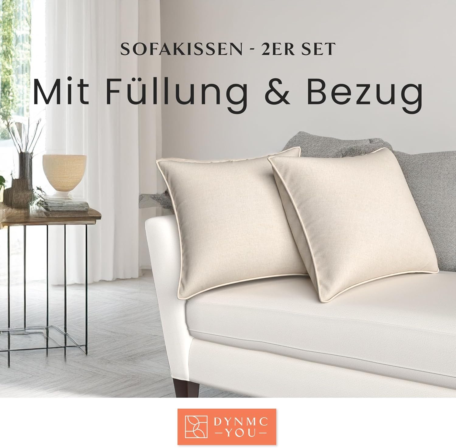 DYNMC you Sofakissen mit Füllung und Bezug - 2er Set mit Viel Füllung, Rückenkissen mit Baumwoll-Bezug - Bequeme Dekokissen