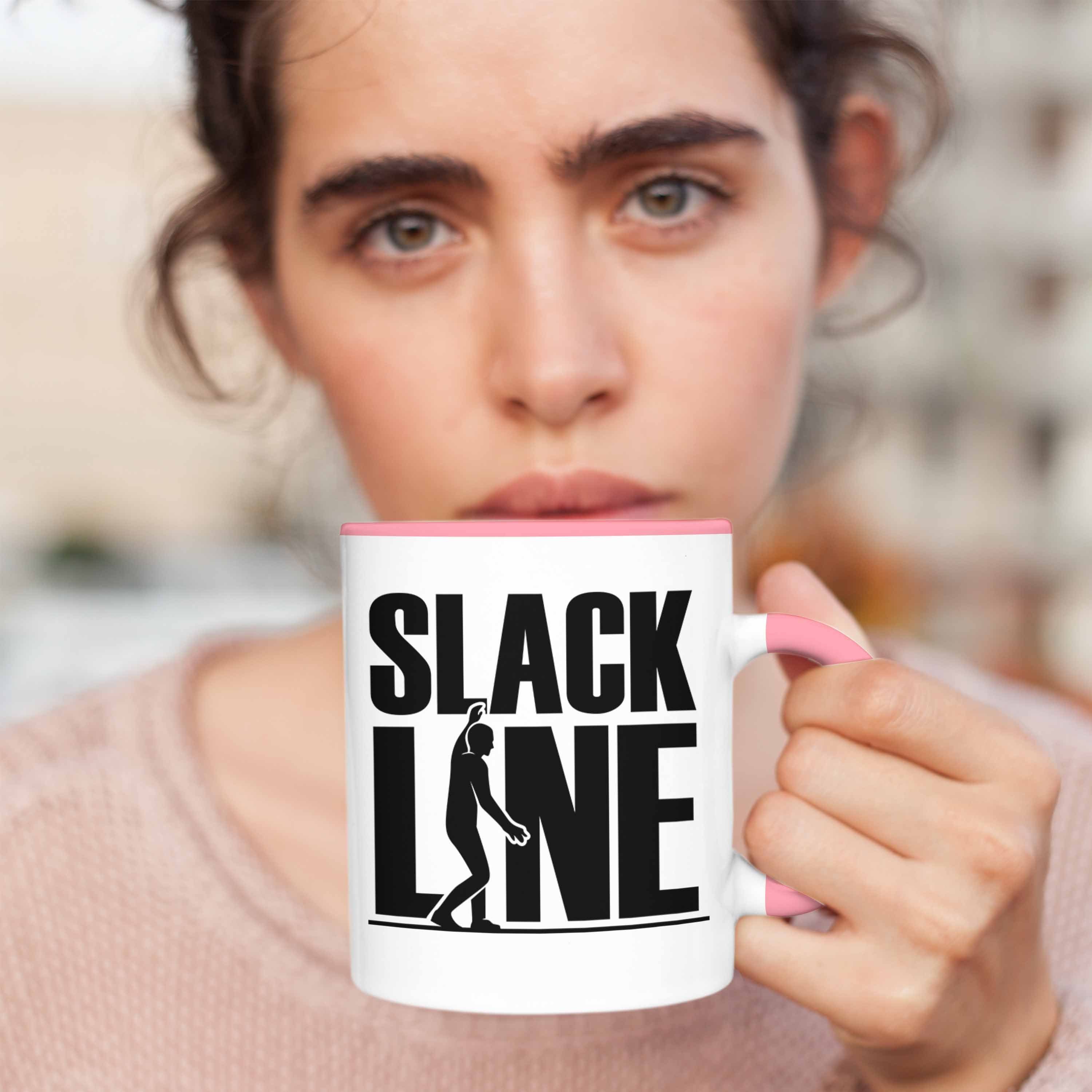 Trendation Tasse Lustige Tasse für Geschenk Slackliner Rosa Slackline