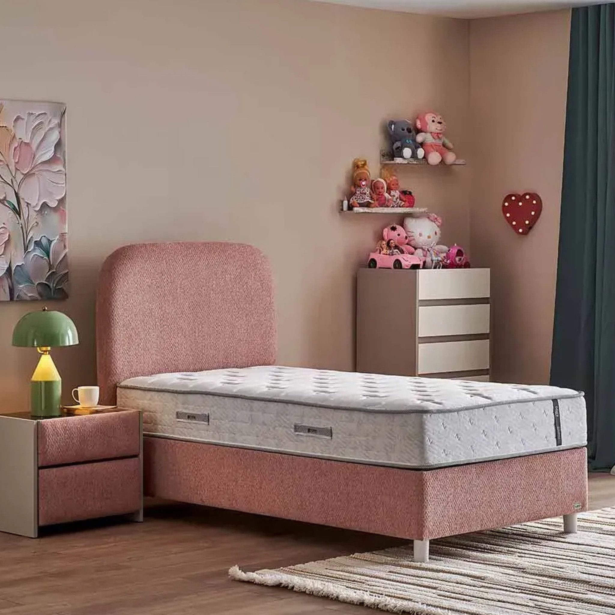 Bambi Kinderbett Boxspringbett mit Matratze und Kopfteil Kostenlose Lieferung (Set, Bettkasten, Kopfteil, Matratze), Geeignet für Jungen und Mädchen