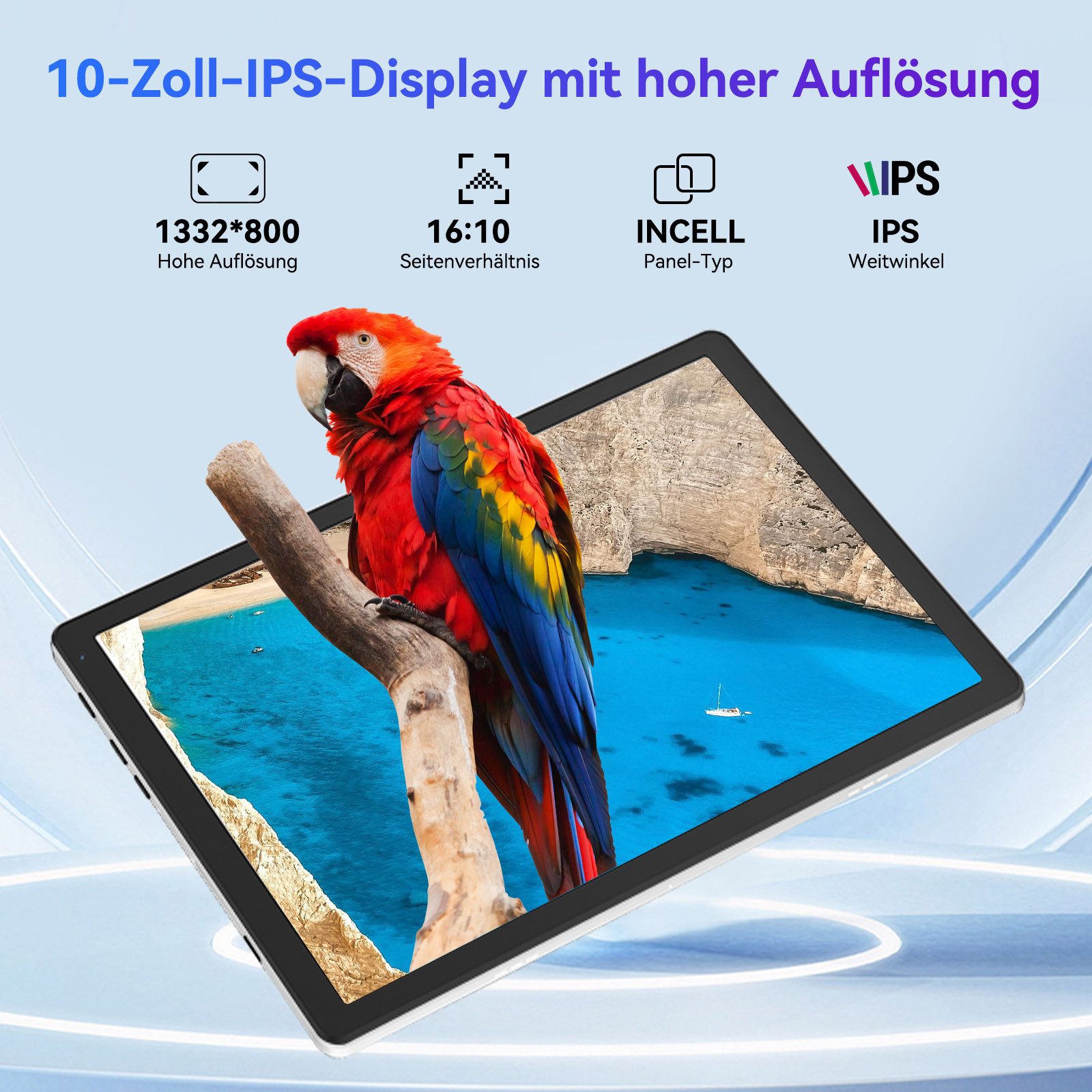 Happybe 10,1'' Android, 20(3+17)GB+64GB+1TB TF, 1280x800 HD IPS, Dual-Kamera Tablet (10,1", 64 GB, Android 15, mit Gesichtserkennung, 5G WiFi, 5-Core)