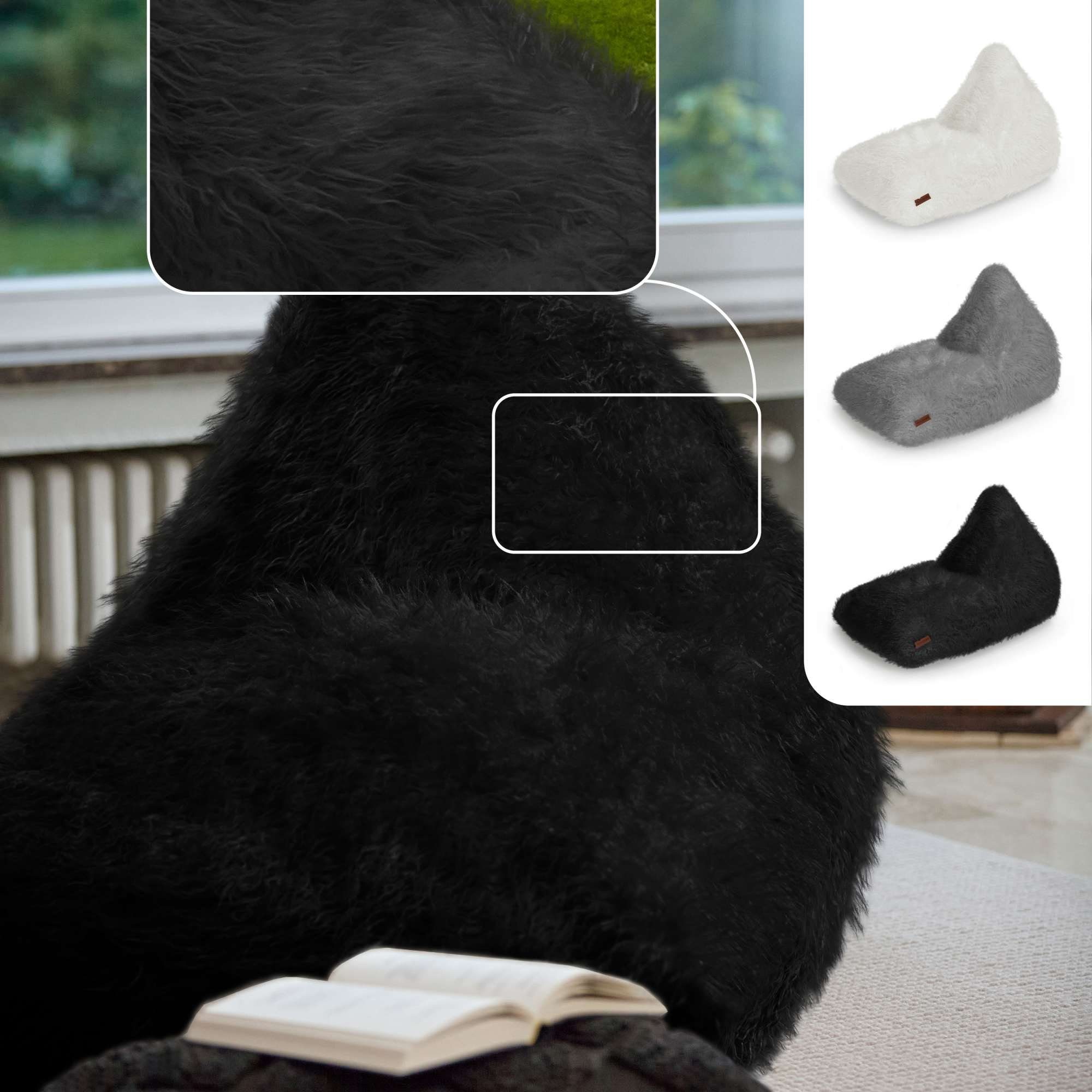 Green Bean Sitzsack Felloptik Indoor 150x100x100cm mit Füllung in 3 Farben günstig online kaufen