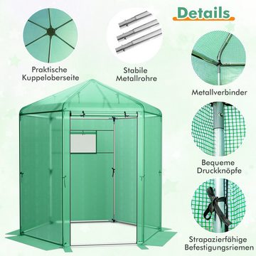 COSTWAY Foliengewächshaus, begehbares Gewächshaus, mit PE-Abdeckung & Metallrahmen