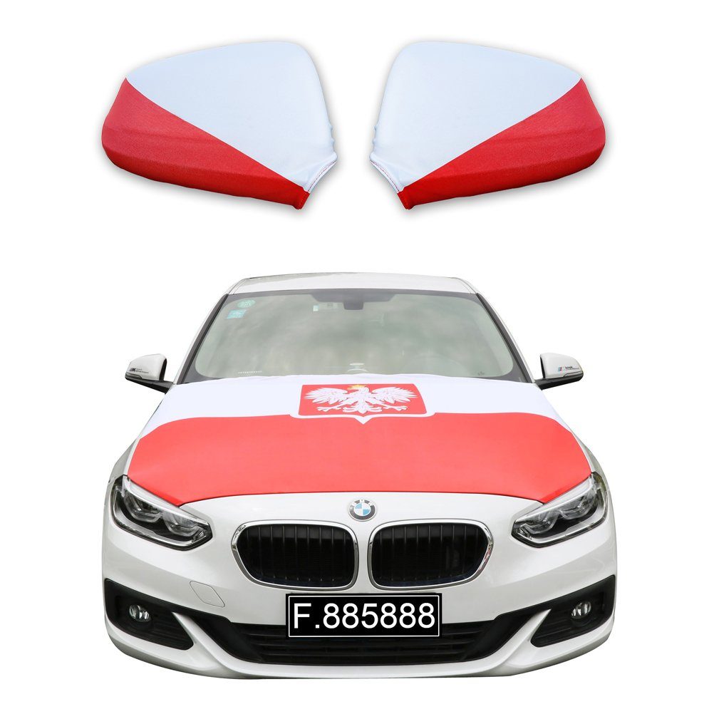 Fanset Motorhaube ca. x 150cm für Polska Flagge, alle Auto Flagge: 115 Motorhauben Fußball Fahne PKW Modelle, Originelli Außenspiegel gängigen EM Sonia "Polen"