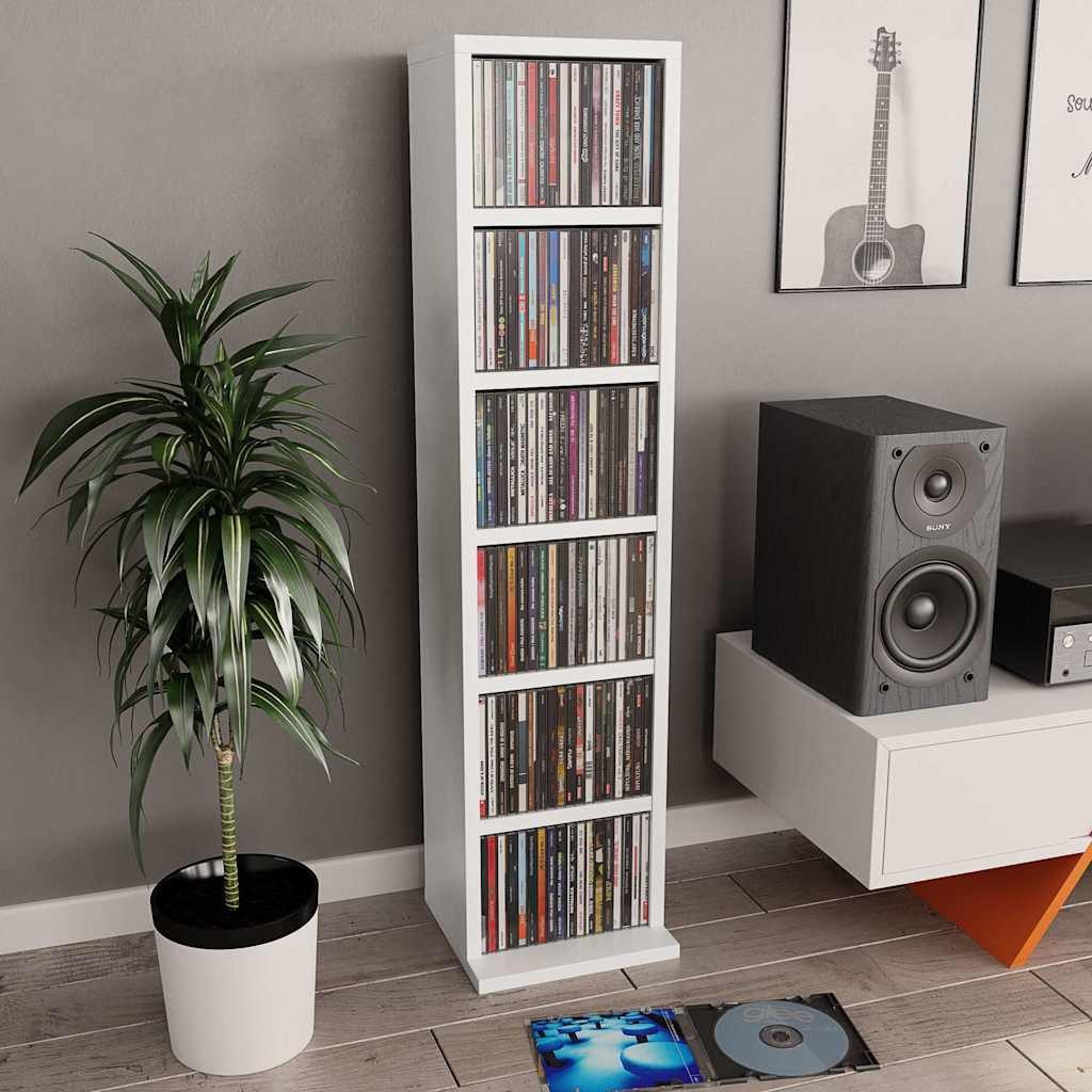 furnicato CD-Regal CD-Schrank Weiß 21x20x88 cm aus robustem Holzwerkstoff mit 6 offenen, 1-tlg.