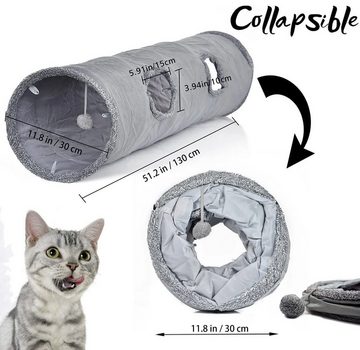 CALIYO Tier-Intelligenzspielzeug Katzentunnel Katzenspielzeug Faltbar Spieltunnel, für alle Katzen Kaninchen Welpen und kleine Tiere 2 Höhlen 130 * 30cm