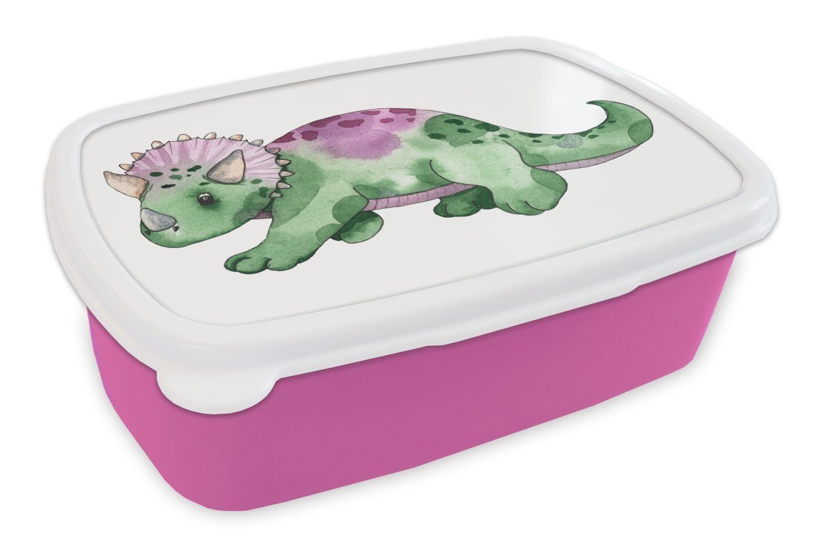 Kinderzimmer Snackbox, (2-tlg), - Lunchbox - MuchoWow Jungen Mädchen, - Mädchen Kunststoff Grün Brotbox - - für Brotdose Kinder, rosa Kunststoff, Dinosaurier Erwachsene, Kinder,