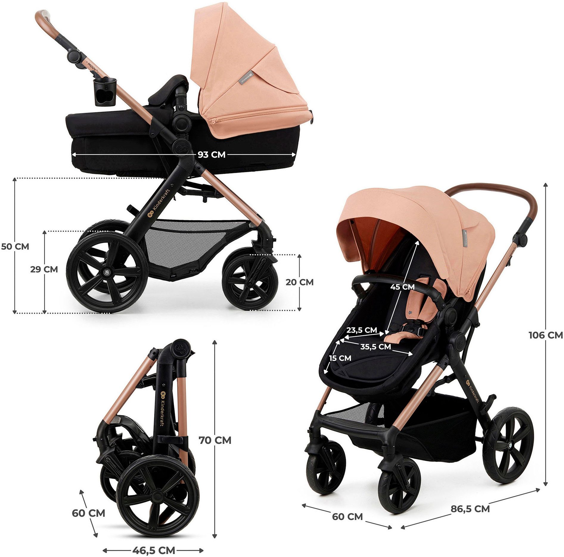 Kinderkraft MOOV 2 4in1 EVA combination stroller (set), with EVA wheels