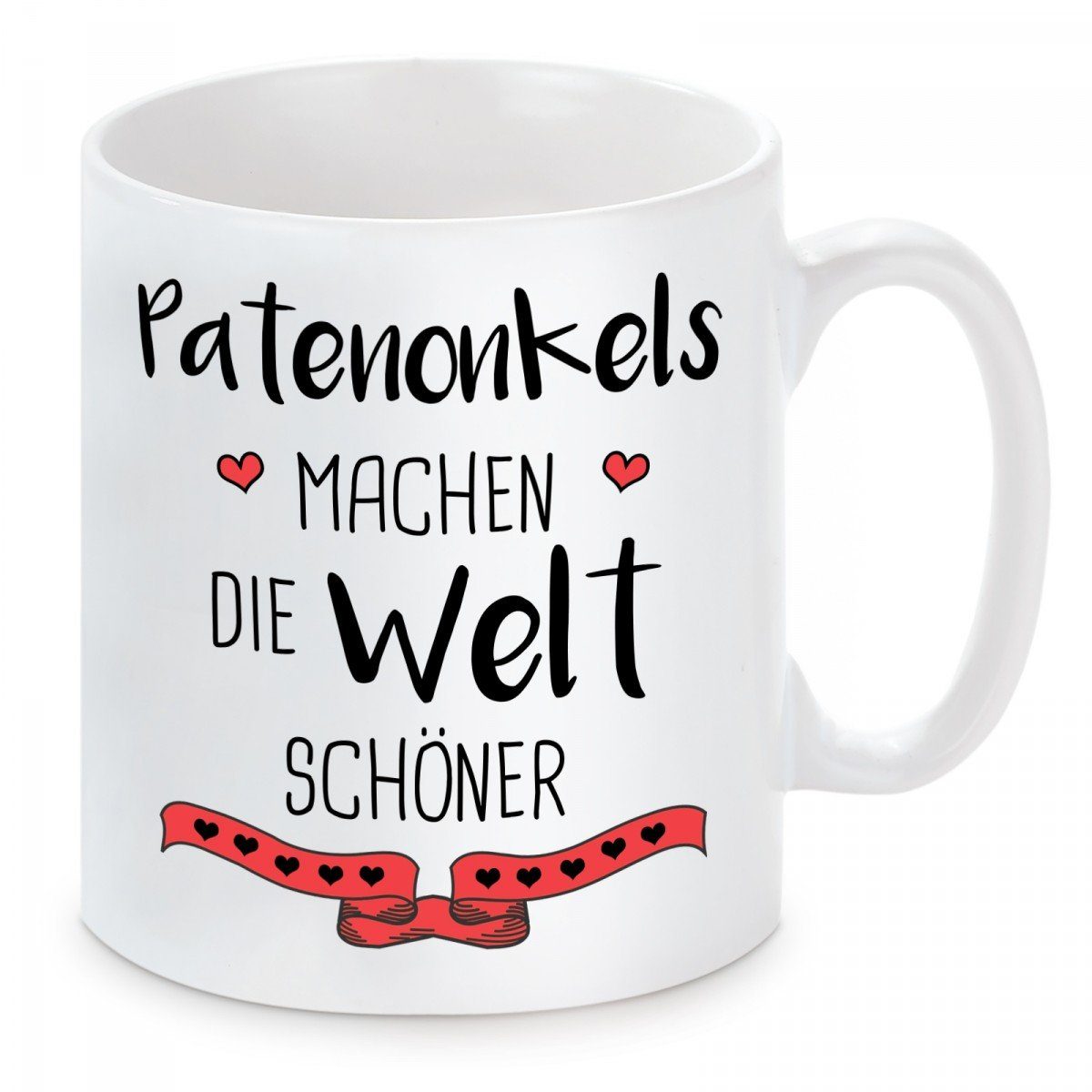 Herzbotschaft Tasse Kaffeebecher mit Motiv Patenonkels machen die Welt schöner, Keramik, Kaffeetasse spülmaschinenfest und mikrowellengeeignet