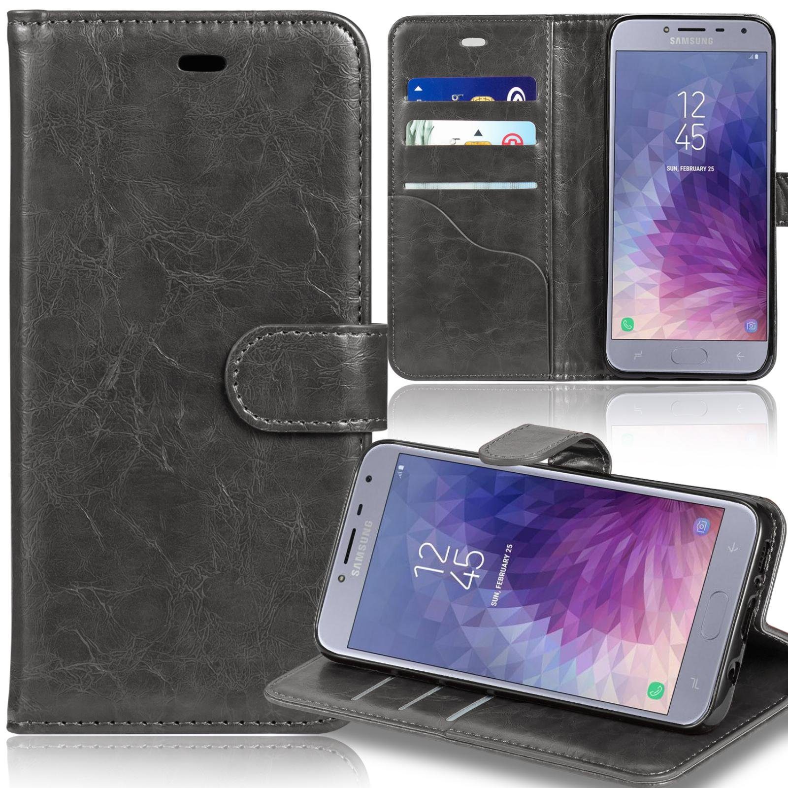 Numerva Smartphone-Hülle Bookstyle Wallet für Samsung Galaxy J4, Handy Tasche Schutz Hülle Etui Flip Cover