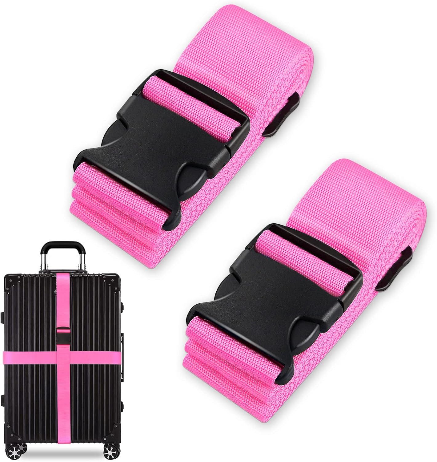 FELIXLEO Koffergurt Koffergurt Set 2er verstellbar rutschfest personalisiert rosa, (1-tlg)