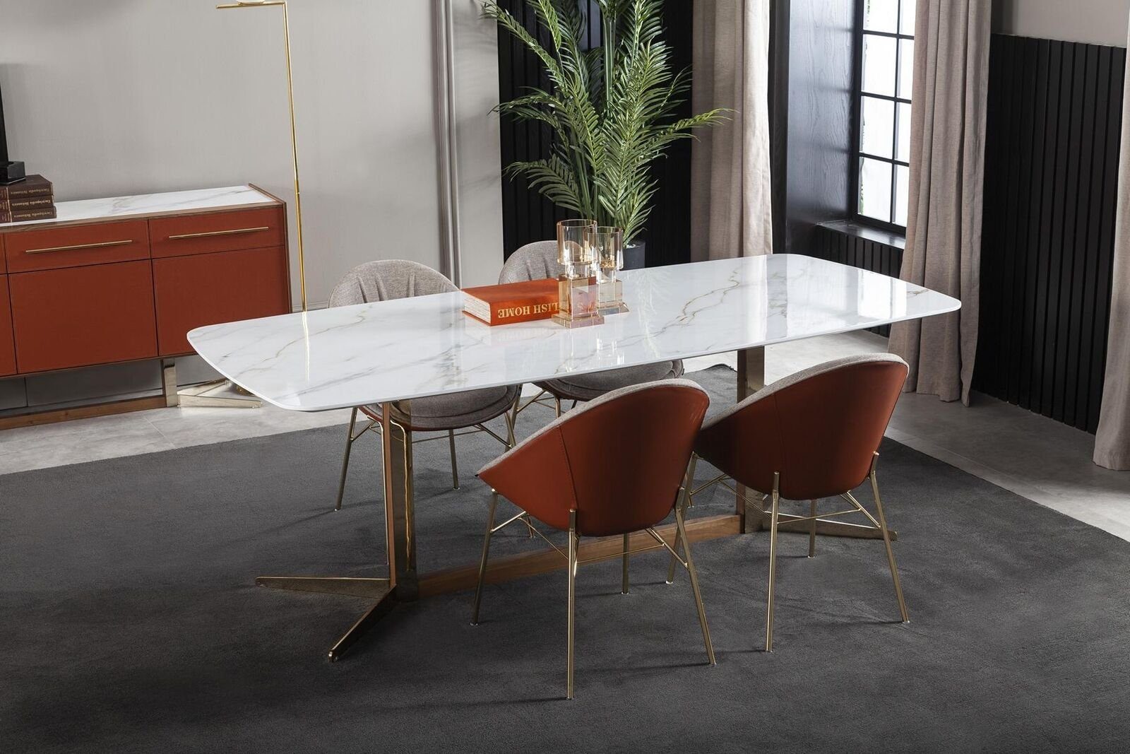 JVmoebel Esszimmer-Set Esstisch Italienische Designer Möbel Einrichtung Tisch mit 4 Stühlen, (5-St., 1x Esstisch + 4x Stühle), Made in Europa