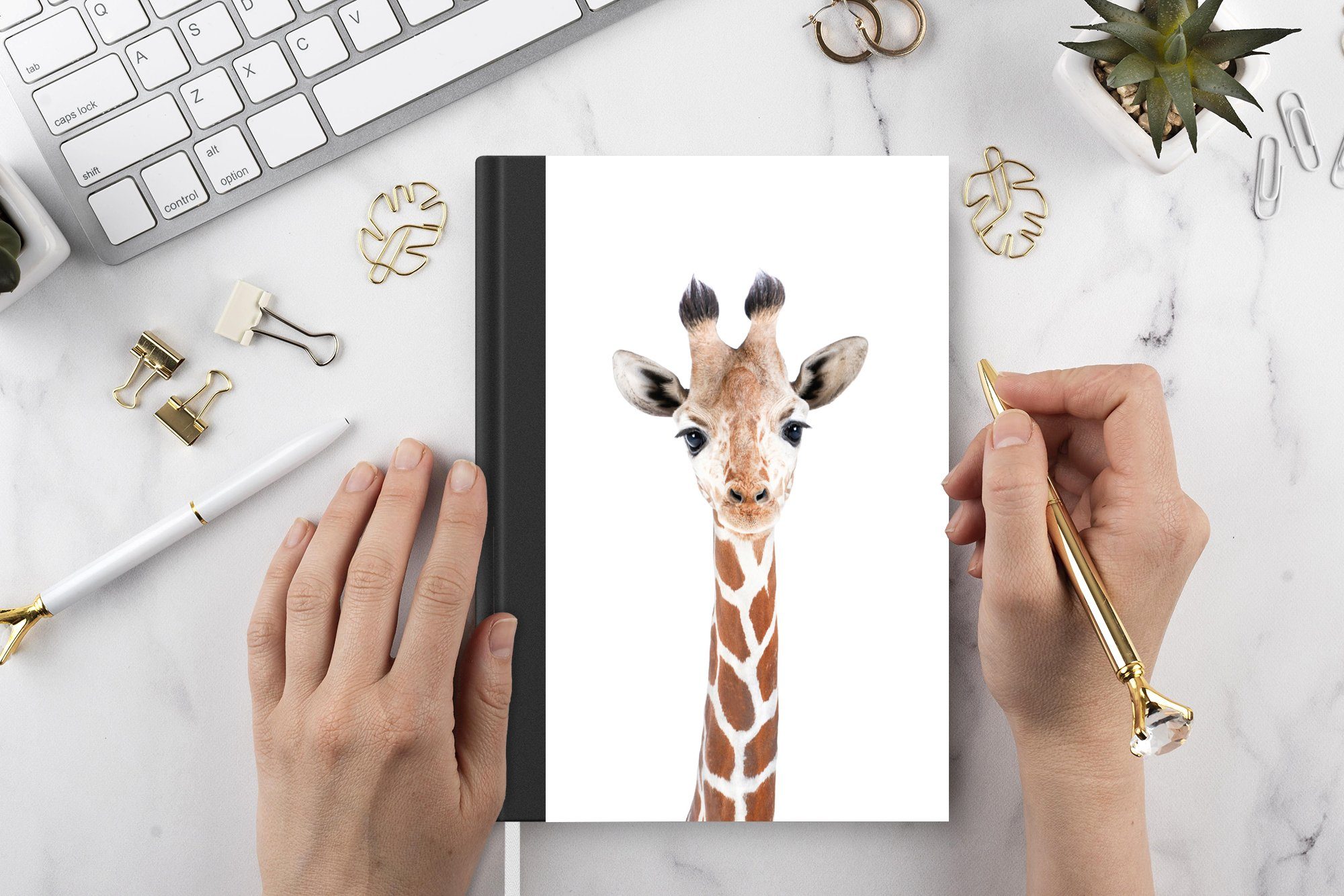 Notizheft, Merkzettel, A5, Notizbuch Tiere Haushaltsbuch - MuchoWow 98 Natur Journal, Giraffe - Porträt, - Seiten, Tagebuch,