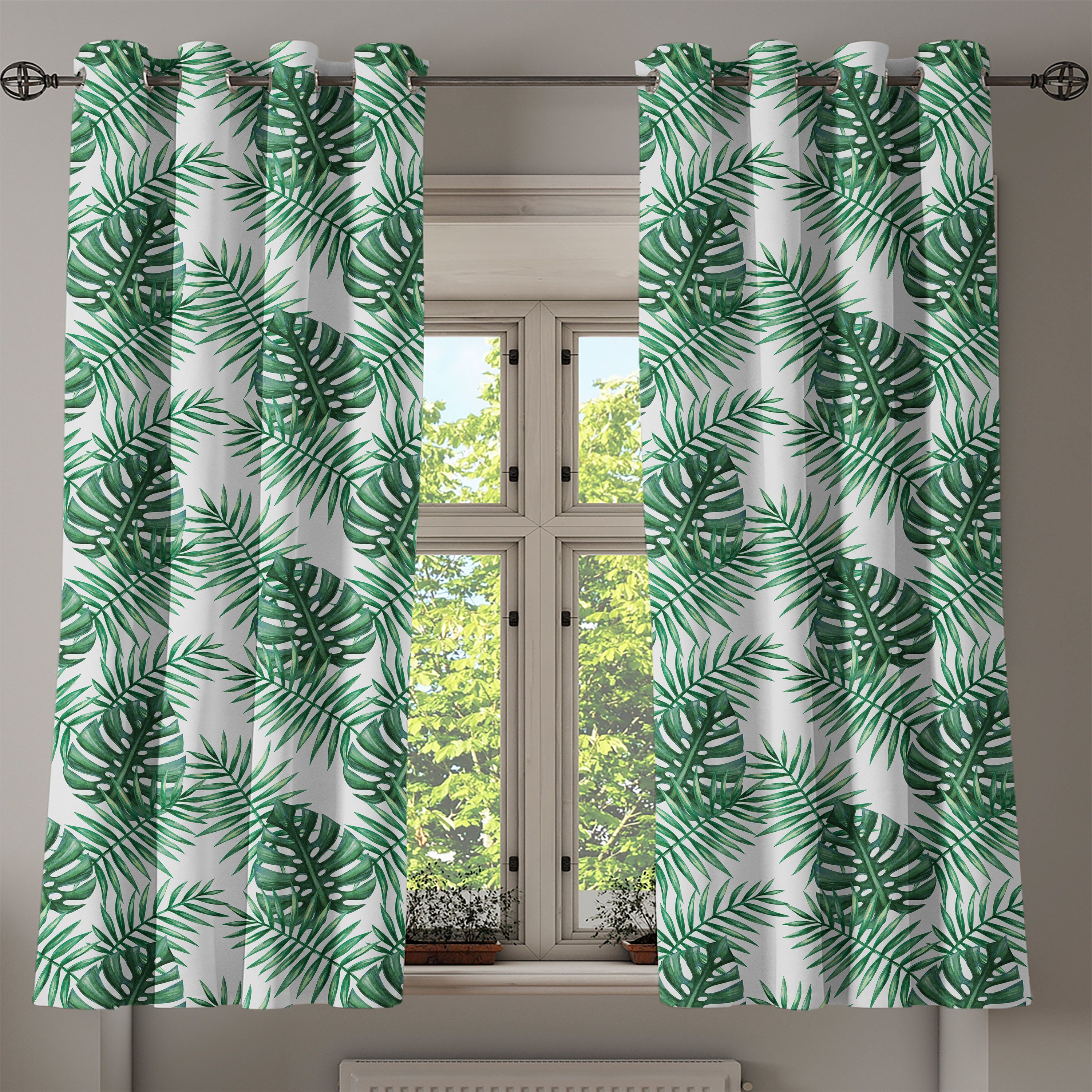 Gardine Dekorative für Wohnzimmer, Palm Abakuhaus, Blatt Schlafzimmer Mango 2-Panel-Fenstervorhänge Banana Tree