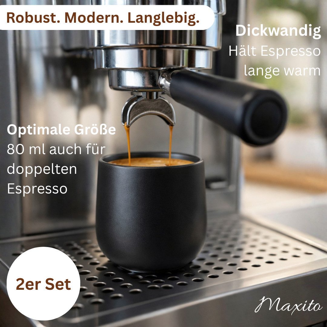 Maxito Espressotasse Espressotassen aus Steingut mit 80 ml im Set für Kaffeeliebhaber, 2-tlg.