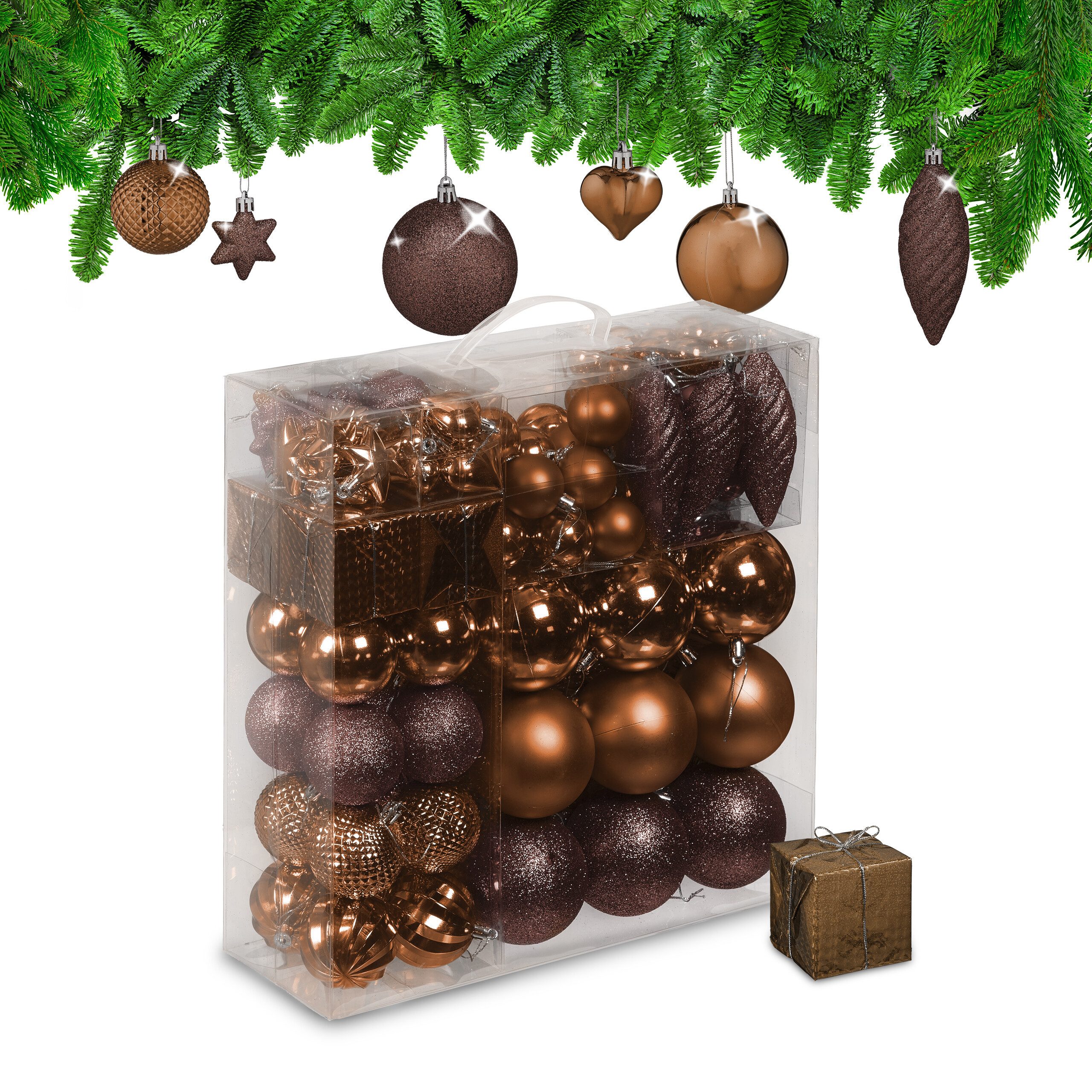 relaxdays Weihnachtsbaumkugel Weihnachtskugeln im 110er Set (110 St), braun