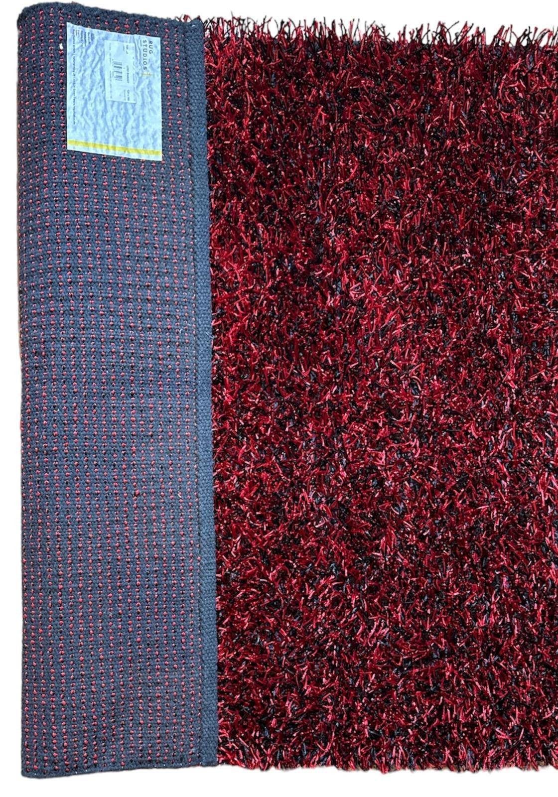 Rug Studios Teppich LIMO SHAGGY HANDGEKNÜPFT, Rechteckig, Höhe: 40 mm, Handgeknüpft, 70 x 140 cm, Schwarz-Rot