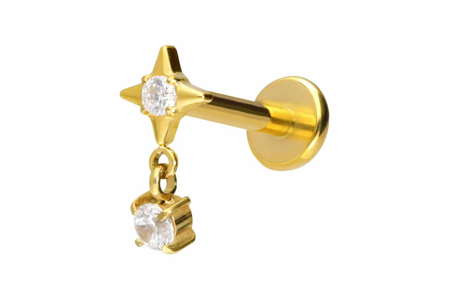 Piercing-Set Titan Labret mit Push Fit STERN + KRISTALL