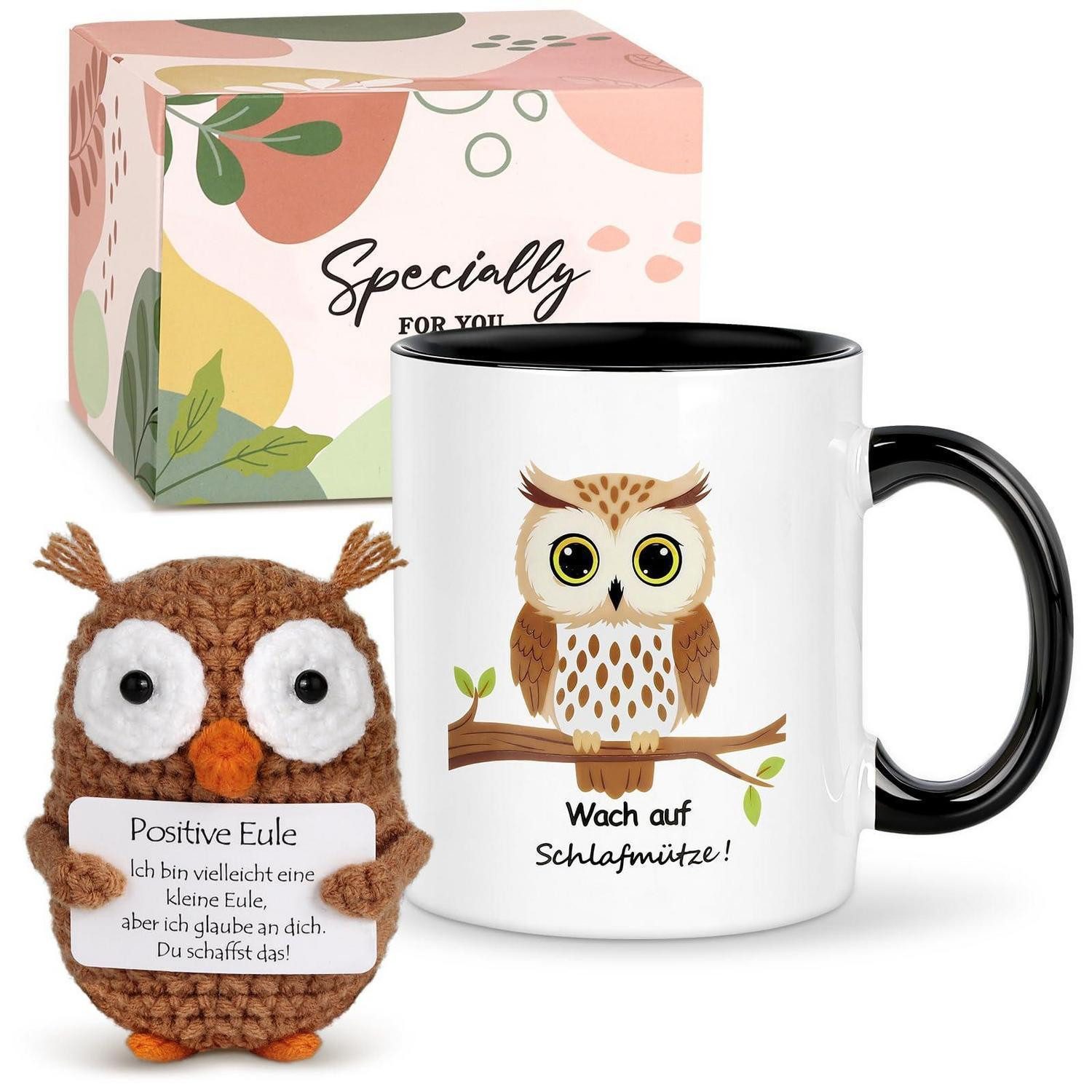 LuxusKollektion Tasse Eulen Tasse Geschenkset mit Eule Kuscheltier, Keramik
