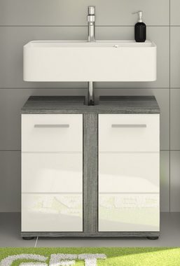 xonox.home Waschbeckenunterschrank Blake (Waschtisch Unterschrank weiß Hochglanz und grau Rauchsilber, Breite 60 cm) 2-türig, 2 Fächer