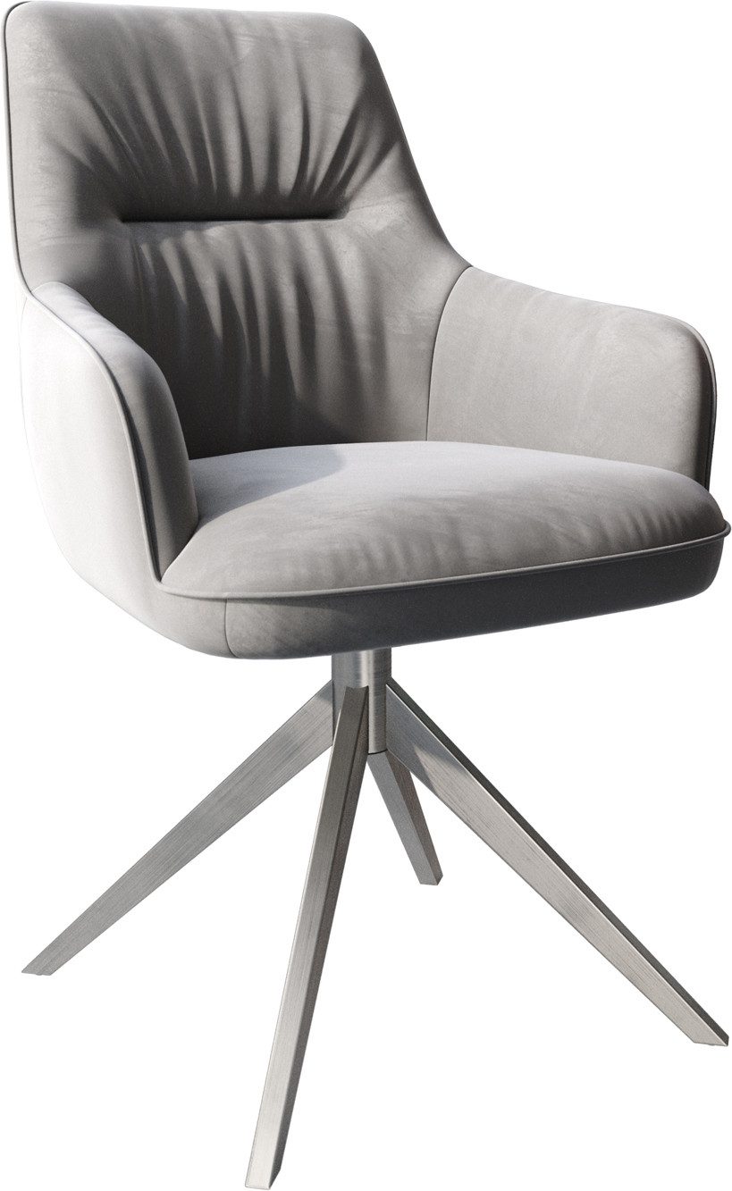 DELIFE Polsterstuhl Zelia-Flex, mit Armlehnen Kreuzgestell breit Edelstahl Samt Grau Taschenfederkern