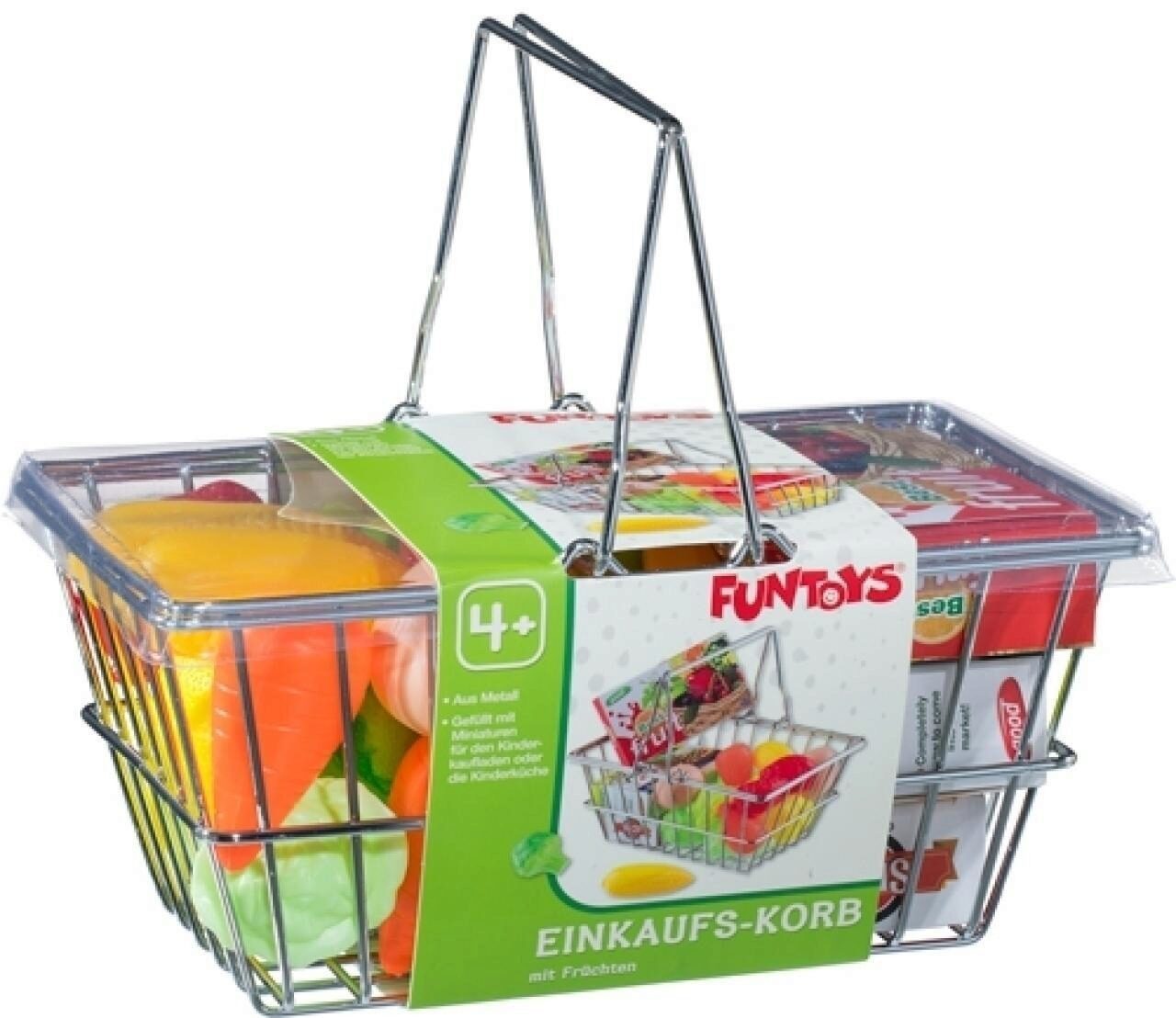 Idee+Spiel Spiel FUNTOYS Metall-Einkaufskorb mit Früchten - Perfekt für Kaufladen & Kin