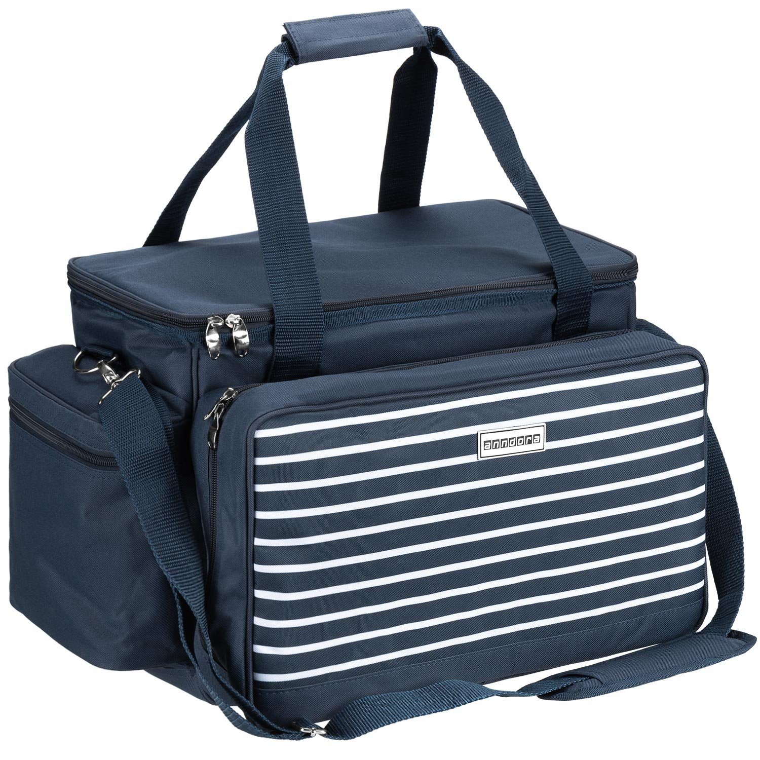 anndora Picknickkorb XXL Picknicktasche 6 Personen Vollausstattung 57 Teile, isoliertes geräumiges Hauptfach - verstellbarer abnehmbarer Tragegurt
