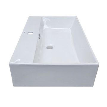 Teico Waschbecken Keramik 700x415x150 mm weiß Komplettset, leichte Reinigung durch die fugenfreie Oberflächer