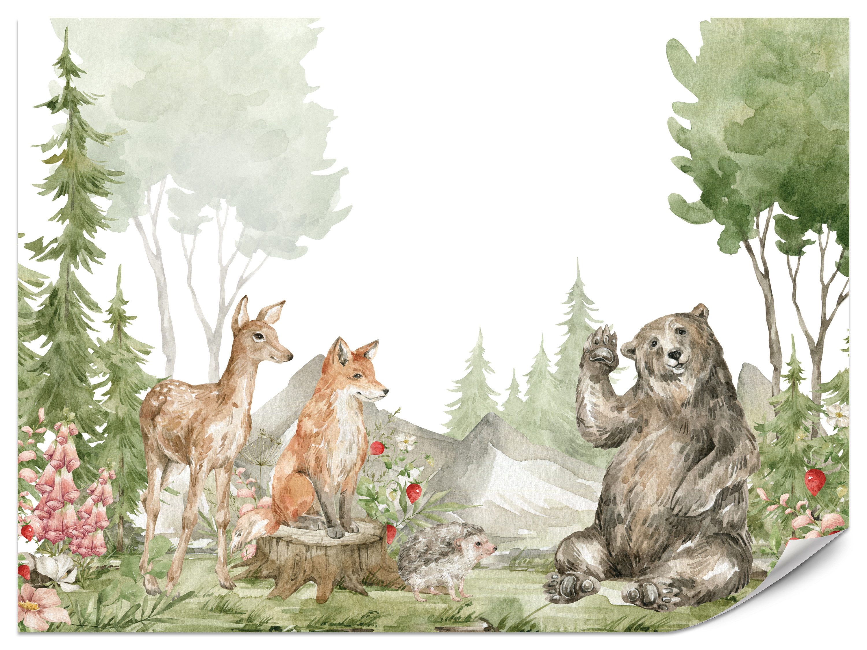 Muralo Fototapete Vliestapete - Waldtiere, Märchenhaftes Motiv, Kinderzimmer-Dekoration, Glatt, Grafisch, (Packung, 1 St., 200x140 cm), Kleber im Set, 3D-Optik, Ins Schlafzimmer