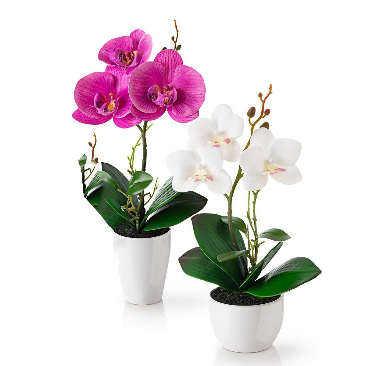 Kunstblume Kunstblumen im Topf (20cm) - 2er Set Orchideen künstlich Deko Blumen, HIBNOPN