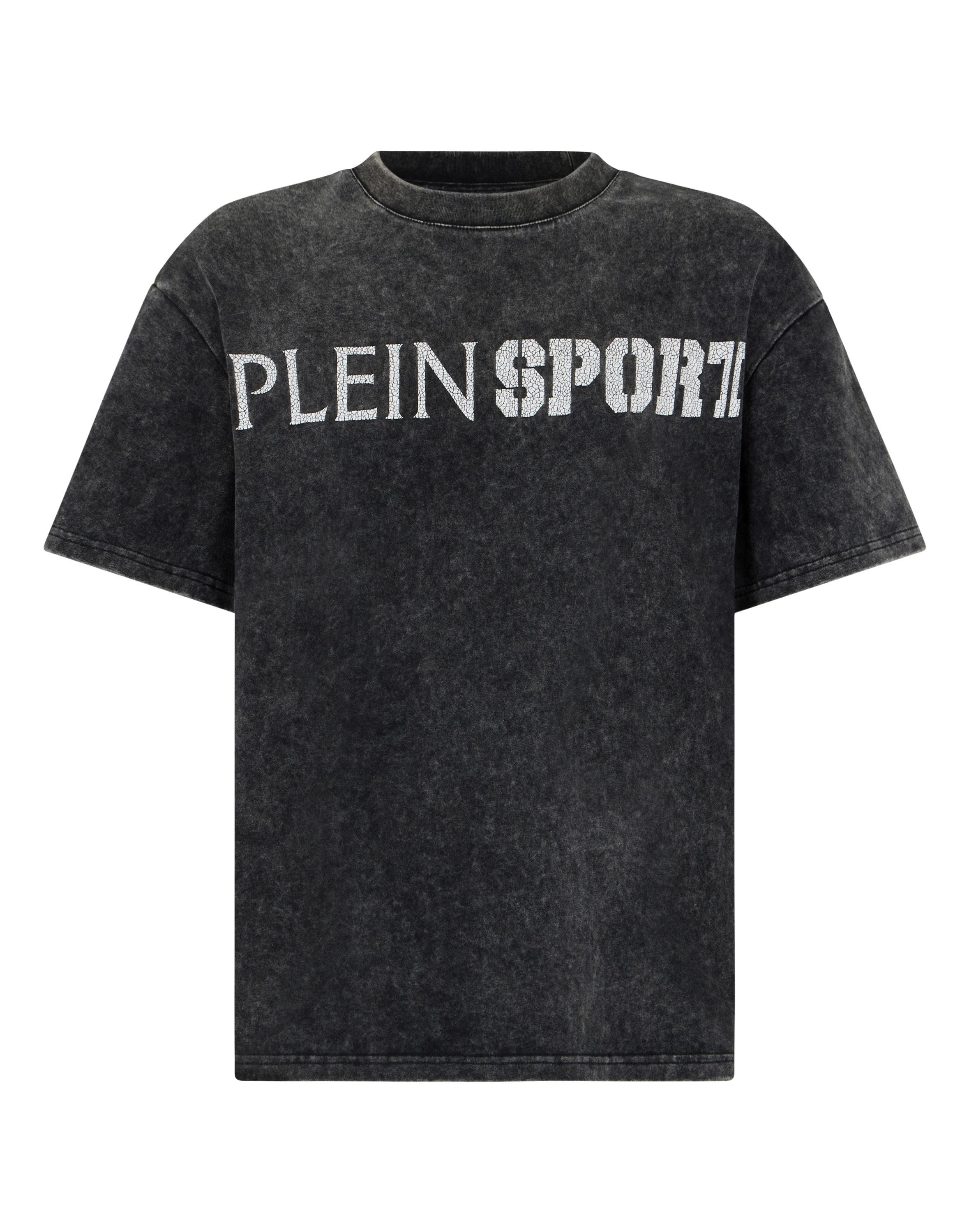 T-Shirt Washed Round Neck T-Shirt Crackle Scratch