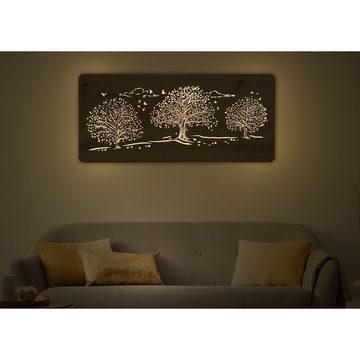 WohndesignPlus LED-Bild LED-Wandbild "Drei Linden" 110cm x 50cm mit 230V, Natur, DIMMBAR! Viele Größen und verschiedene Dekore sind möglich.