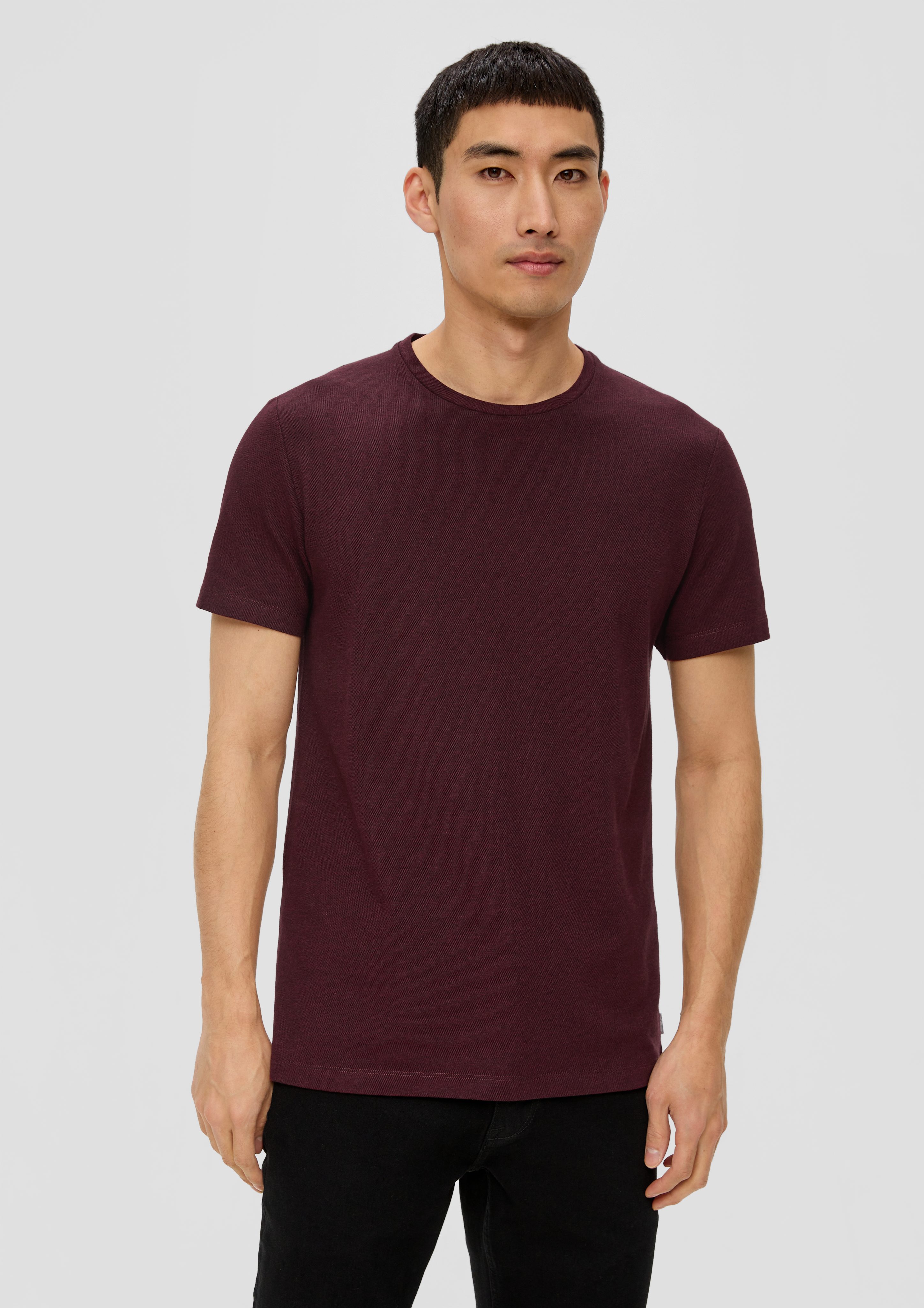 s.Oliver Kurzarmshirt T-Shirt mit Piqué-Struktur Blende bordeaux