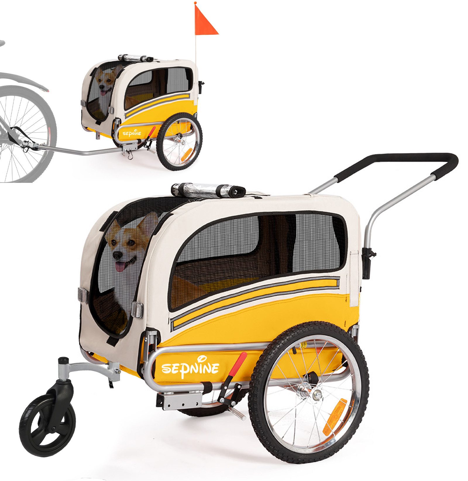 Fine Life Pro Fahrradlastenanhänger 2-in-1 Haustier-Fahrradanhänger & Kinderwagen, Mittlere Größe 30 kg