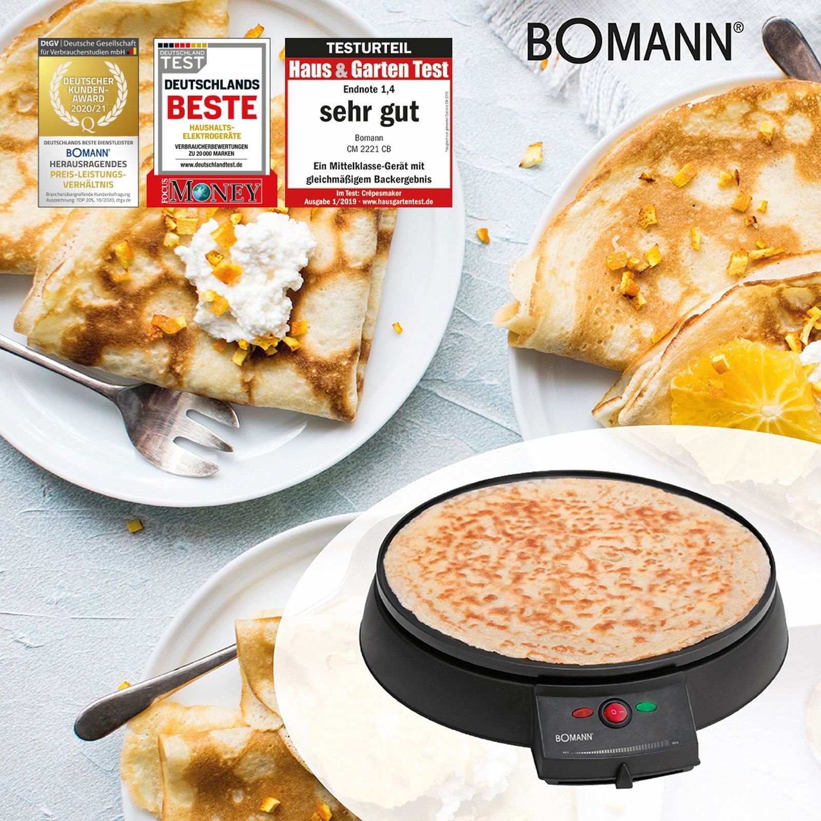 BOMANN Waffeleisen BOMANN Crepesmaker Backampel Antihaft Thermostat Crepes Maker 29 cm