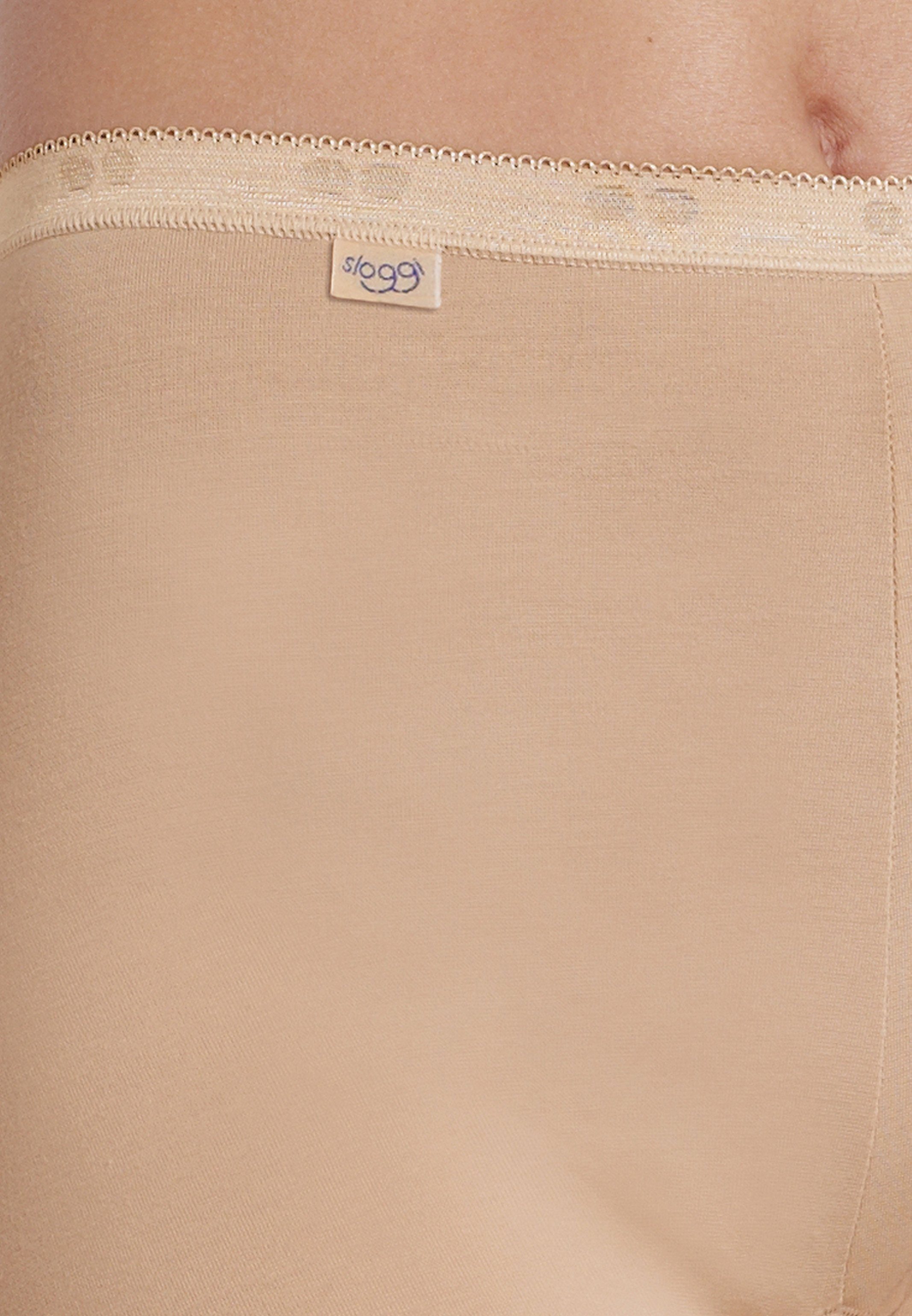 Sloggi Lange Unterhose 3er Pack Nähten Basic+ (Spar-Set, Longshort Beige 3-St) weichen Weiß Schwarz Slip - - / mit Baumwolle Long 