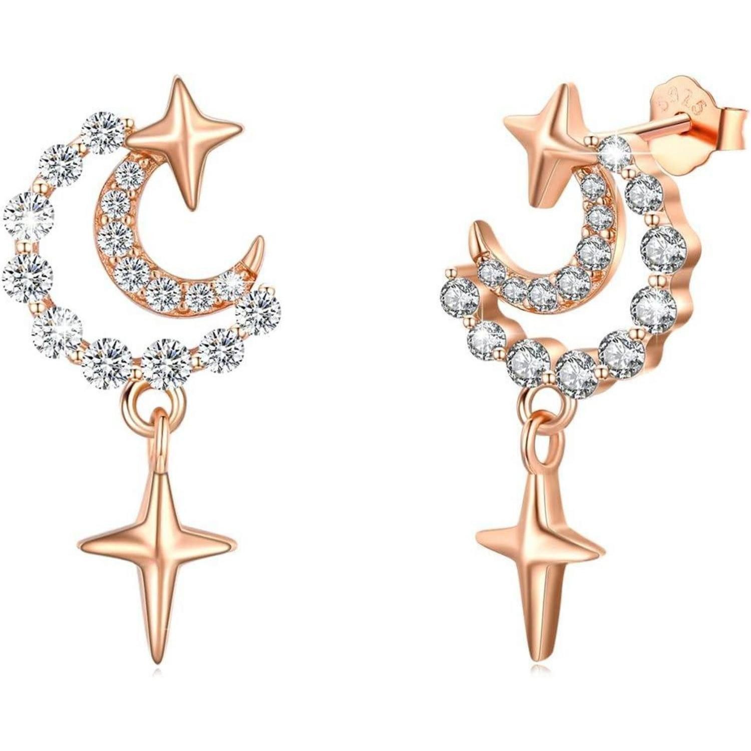 LuxusKollektion Paar Ohrstecker Ohrringe 925 Silber Herz Mond Baumelohrringe Stern Zirkon Ohrstecker