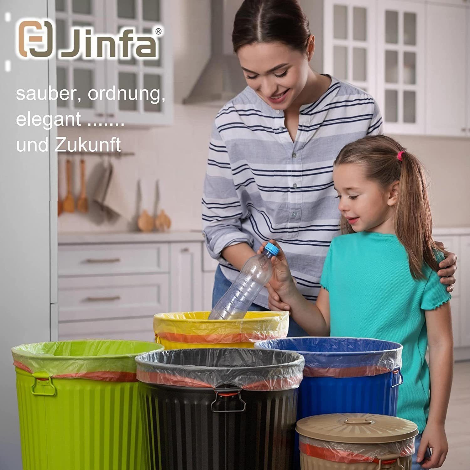 Jinfa für Vintage 62L Mülleimer Mülleimer Abfalltonne Jinfa + Müllbeutel Mülleimer Deckel Müllbeutel 60 Jinfa mit