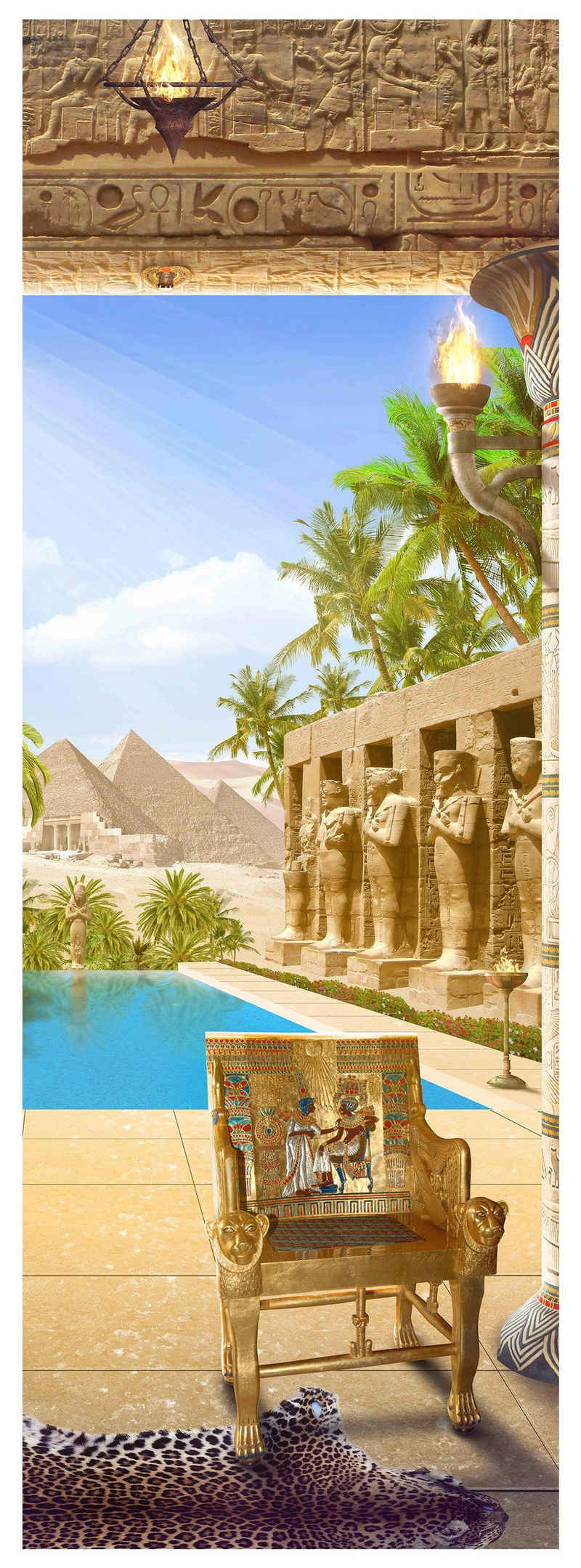 wandmotiv24 Türtapete Tal der Könige, Ägypten, Pyramiden, glatt, Fototapete, Wandtapete, Motivtapete, matt, selbstklebende Dekorfolie