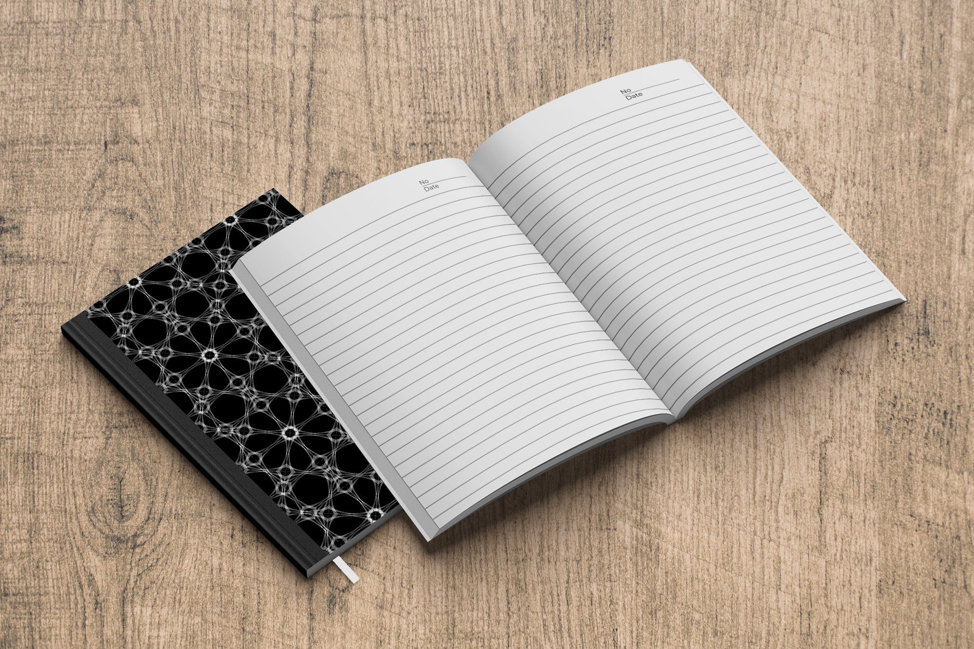 Schwarz Tagebuch, Muster - Abstrakt, - und 98 weiß Merkzettel, Haushaltsbuch Seiten, A5, Journal, MuchoWow Notizheft, Notizbuch
