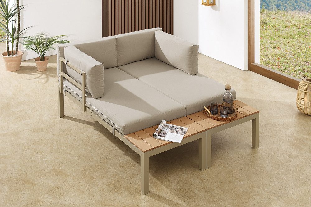 riess-ambiente Gartenlounge-Set ORLANDO LOUNGE 240cm greige/natur - Aluminium, wetterfest, modulal, (Set, 1-tlg., 2x Sitzelement), flexibles Lounge-Set mit bequemen Kissen – ideal für Outdoor-Bereiche